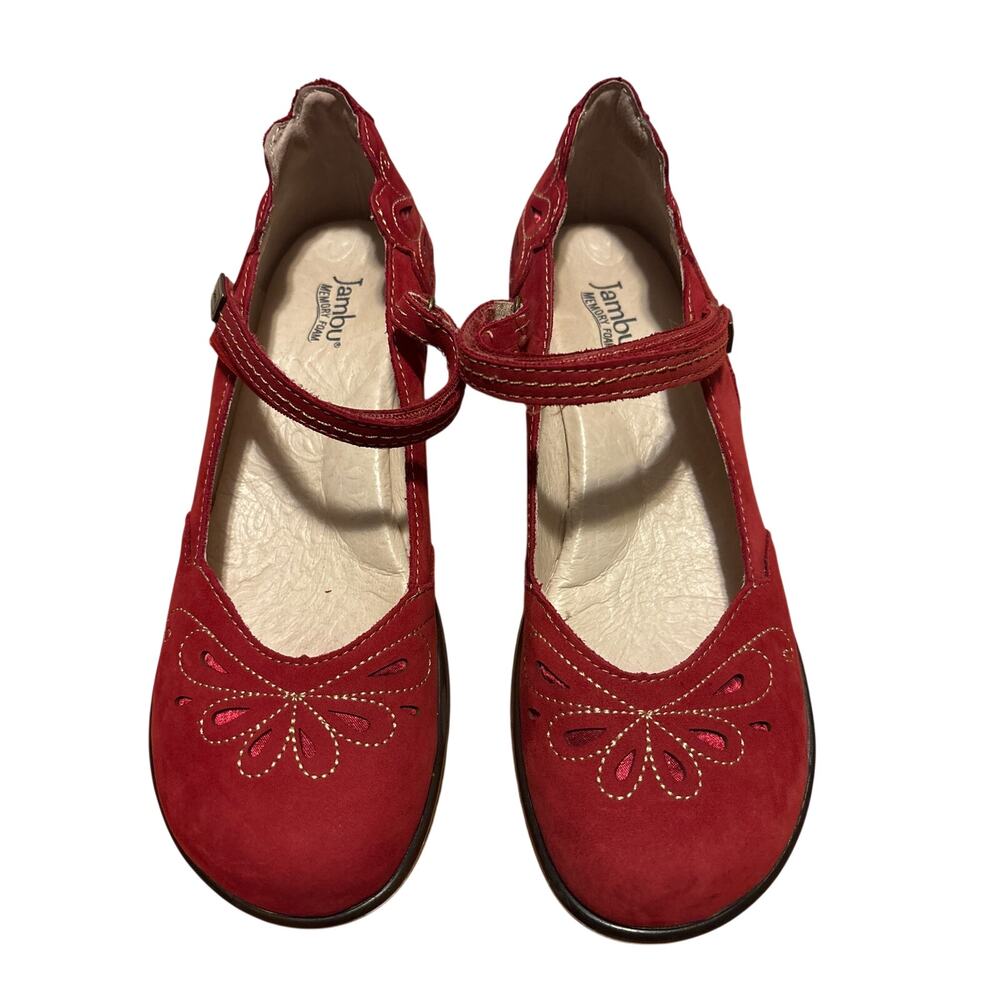 Jambu Bombay Mary Jane Leather wedge pump in red size 8